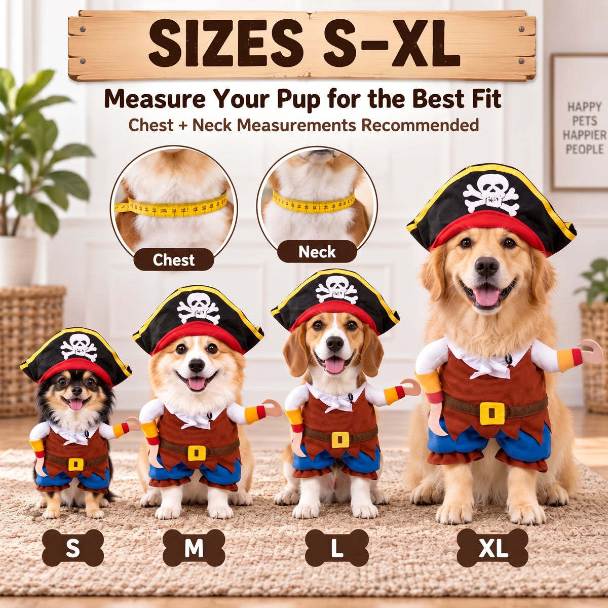 Funny Pirate Dog Costume – Halloween Party Outfit with Skull Hat and Hook Arms