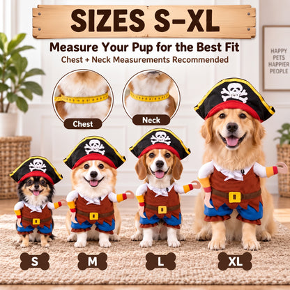 Funny Pirate Dog Costume – Halloween Party Outfit with Skull Hat and Hook Arms