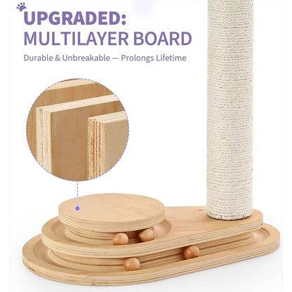 Interactive Play Cat Scratching Post – Kitten Activity Tower with Hanging Toy and Track Roller Balls