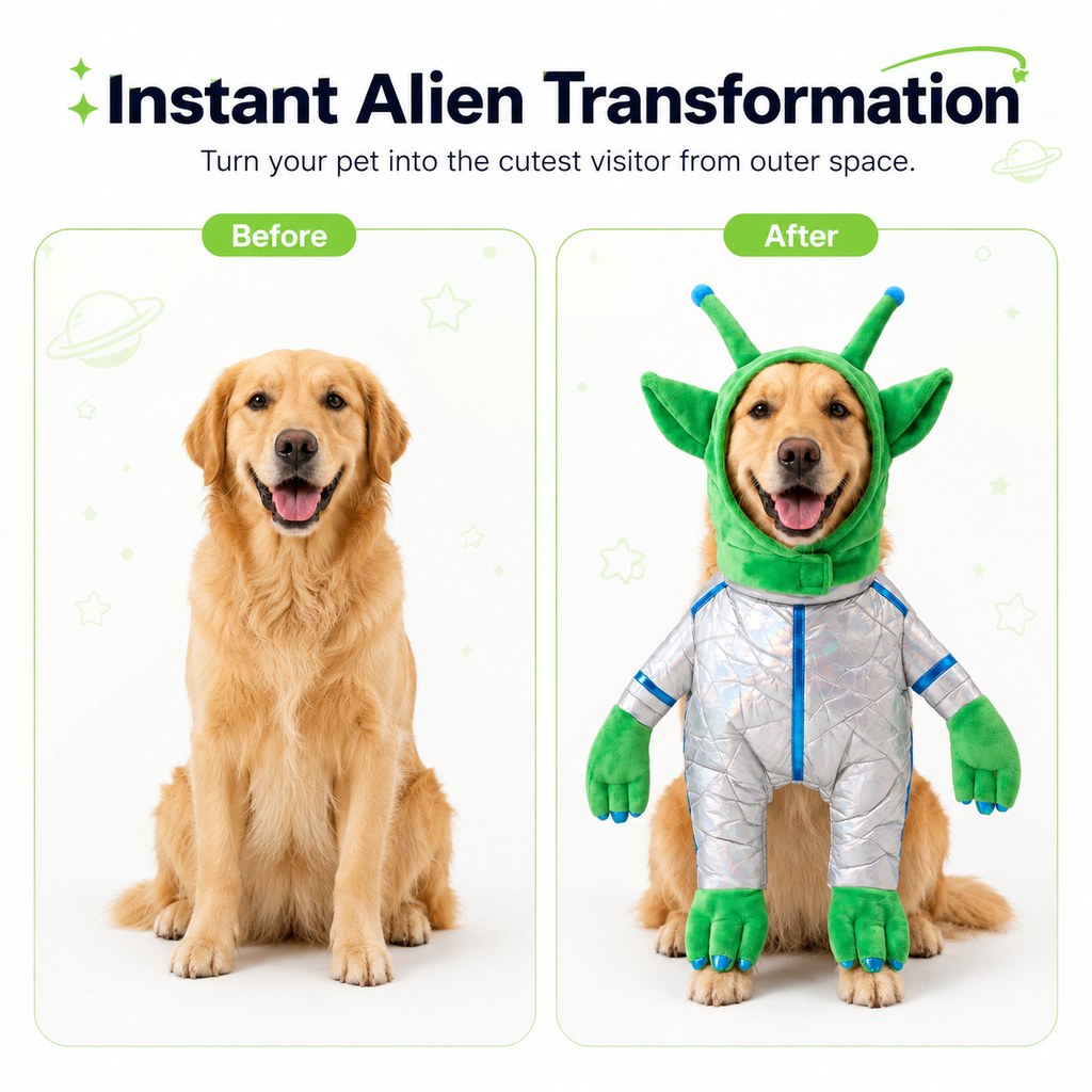 Funny Alien Pet Costume – Standing Space Outfit for Halloween Dog Parties and Photos