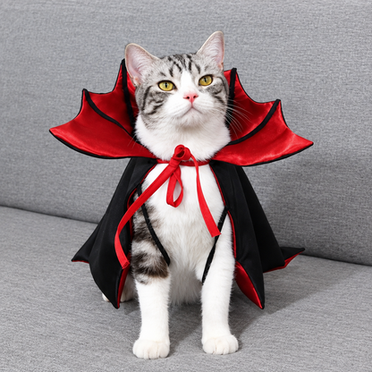 Vampire Collar Cat Cloak – Bat-Wing Halloween Costume Cape with Adjustable Ties for Small Dogs