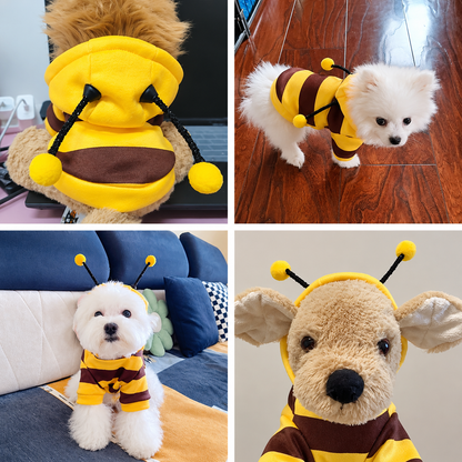 Bumblebee Hooded Pet Costume – Striped Antenna Apparel for Dogs and Cats