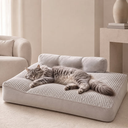 Cozy Bolster Dog Bed – Supportive Couch Lounger with Removable Washable Cover for Sleeping Pets