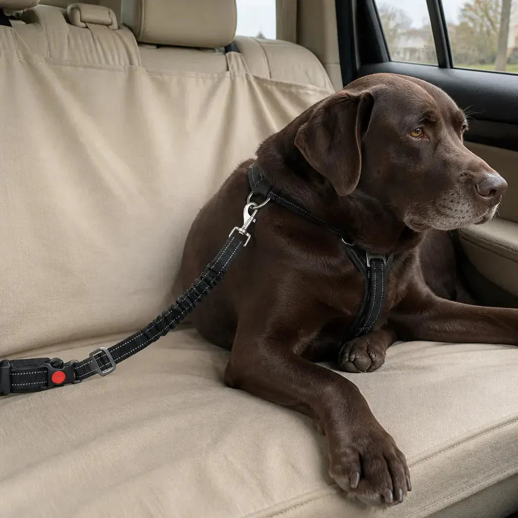 Shock-Absorbing Dog Car Seatbelt – Bungee Vehicle Safety Tether with Reflective Headrest Restraint Strap and Swivel Hook