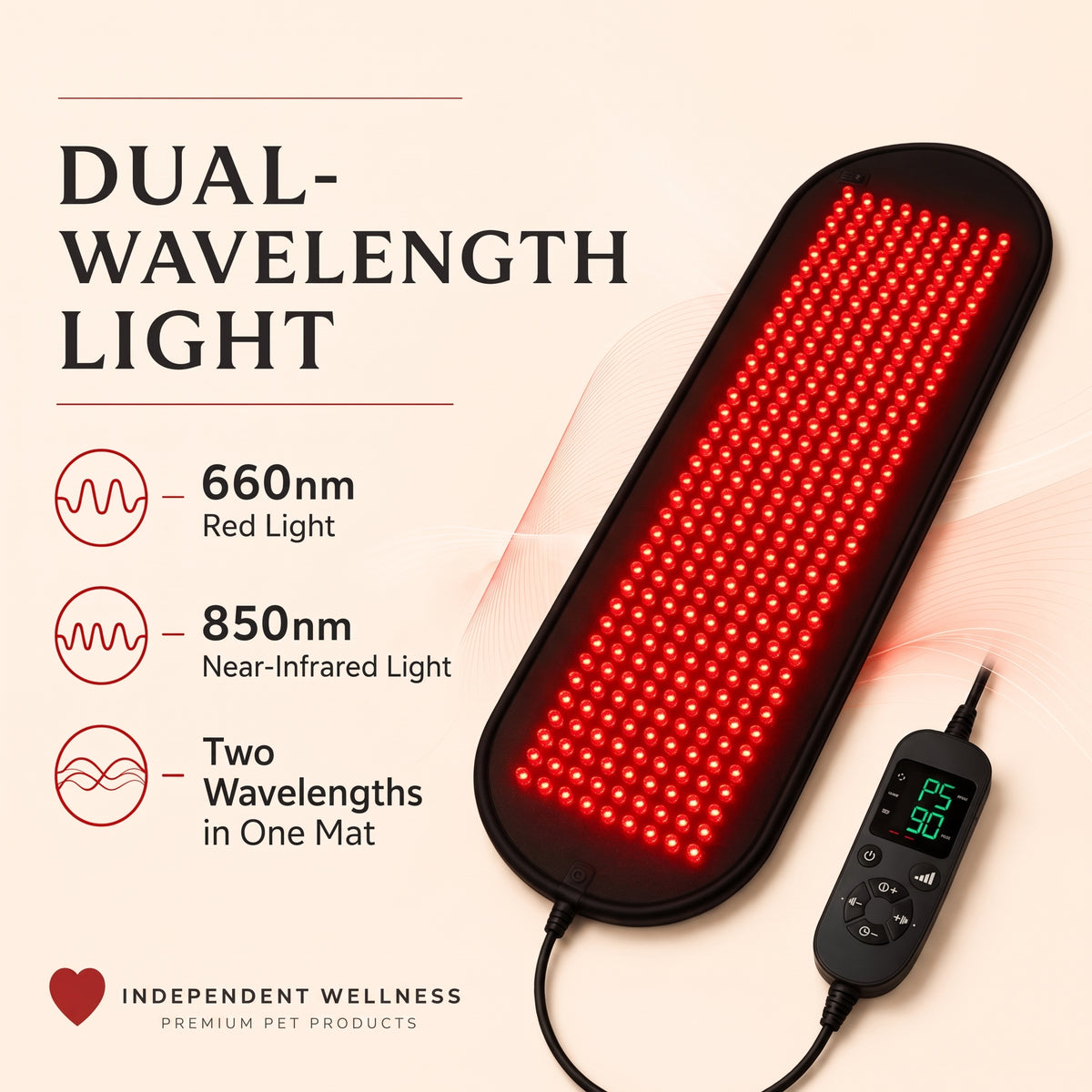 Red Light Therapy Pet Mat – Near-Infrared Dual-Wavelength LED Wellness Pad with Adjustable Controller for Dogs