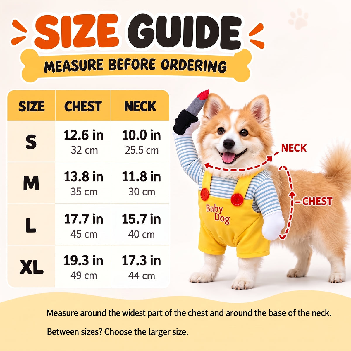 Spooky Doll Pet Halloween Costume – Funny Walking Illusion Outfit with Faux Knife for Parties and Photos