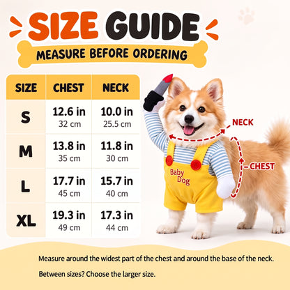 Spooky Doll Pet Halloween Costume – Funny Walking Illusion Outfit with Faux Knife for Parties and Photos