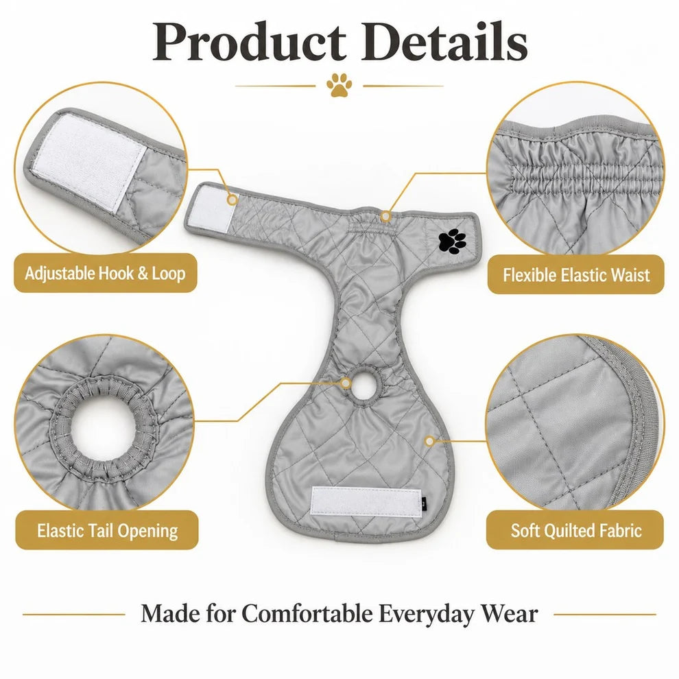 Quilted Leakproof Female Dog Diaper – Reusable Heat Cycle and Incontinence Wrap