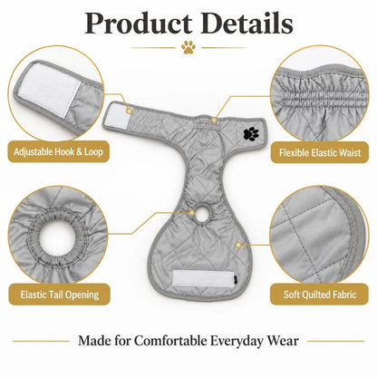 Quilted Leakproof Female Dog Diaper – Reusable Heat Cycle and Incontinence Wrap