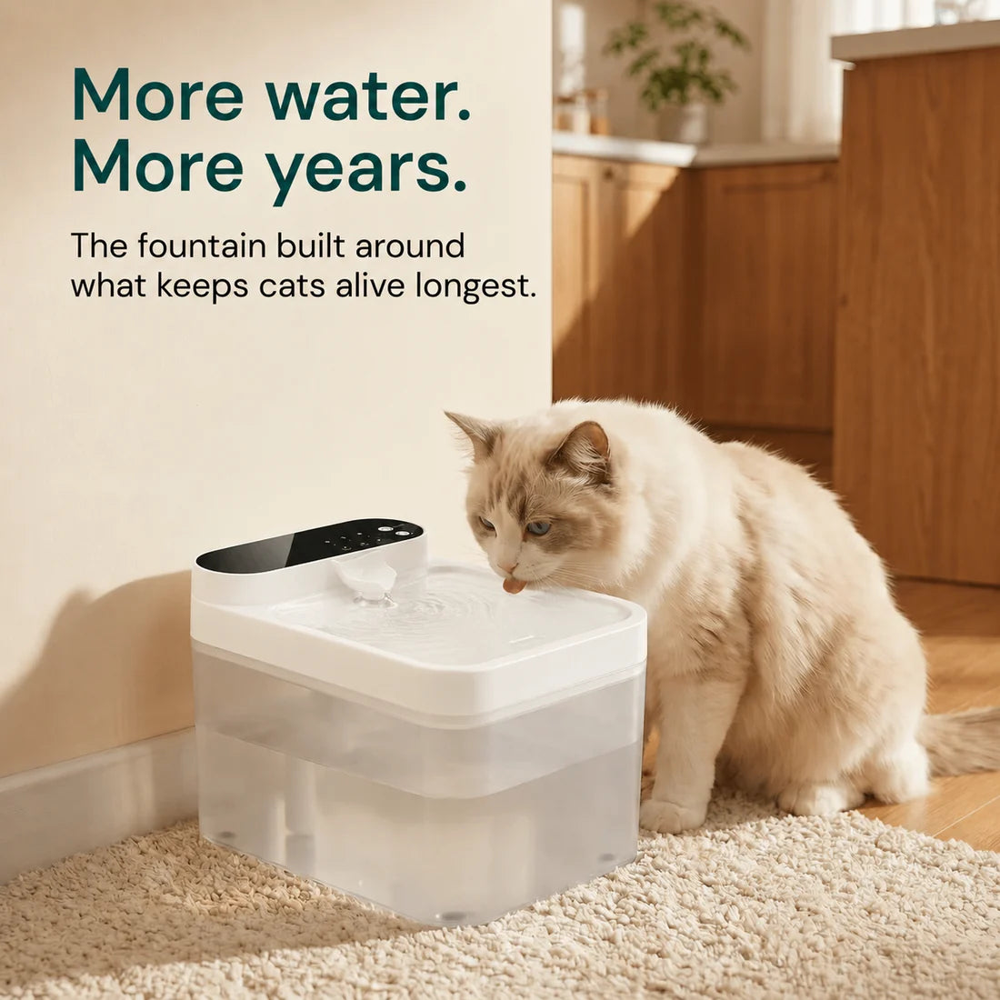 Tepaw Clear Filterless Cat Water Fountain – Electric Pet Water Dispenser with Transparent Dual-Tank