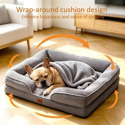 Orthopedic Bolster Pet Sofa Bed – Waterproof Non-Slip Dog Couch with Supportive Headrest Cushion