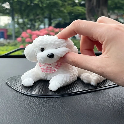 Cute Resting Puppy Car Ornament – Decorative Auto Dashboard Companion Figurine for Dog Lovers