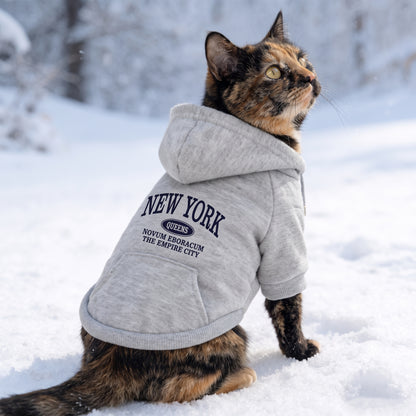 New York Pocket Dog Hoodie – Warm Graphic Pet Sweatshirt with Kangaroo Pouch and Hood for Cats