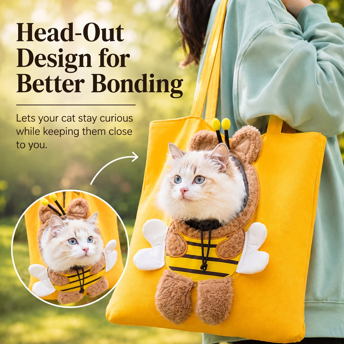 Peekaboo Pet Carrier Tote – Hands-Free Cat Shoulder Bag with Head-Out Hole for Small Dogs and Travel