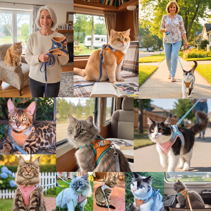 Escape-Proof Reflective Cat Harness – Adjustable Step-In Walking Vest with Matching Leash for Outdoor Safety