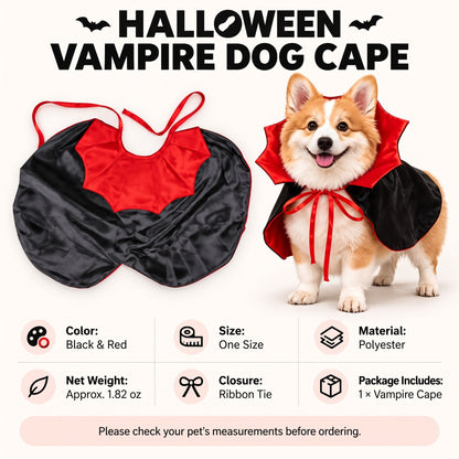 Vampire Collar Pet Cape – Halloween Dog and Cat Costume with Tie Closure