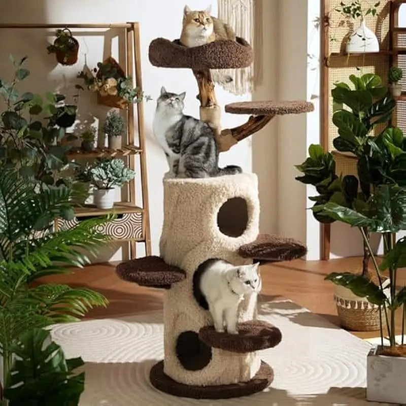 Multi-Level Condo Cat Tree – Climbing Tower with Scratching Ramp Hammock and Lounging Perch