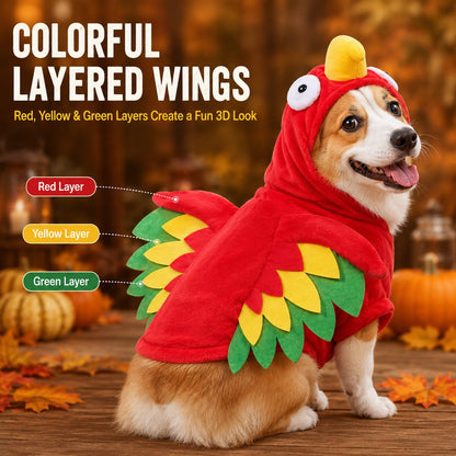 Festive Hooded Pet Costume – Colorful Winged Bird Outfit for Dogs and Cats Holiday Photos