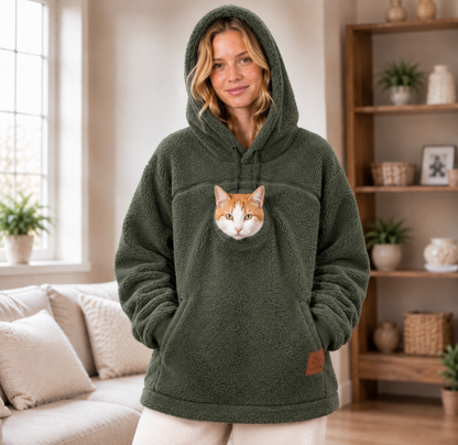 Hands-Free Plain Pet Carrier Hoodie Fleece – Kangaroo Pouch Sweatshirt with Zipper Pockets for Cats and Small Dogs