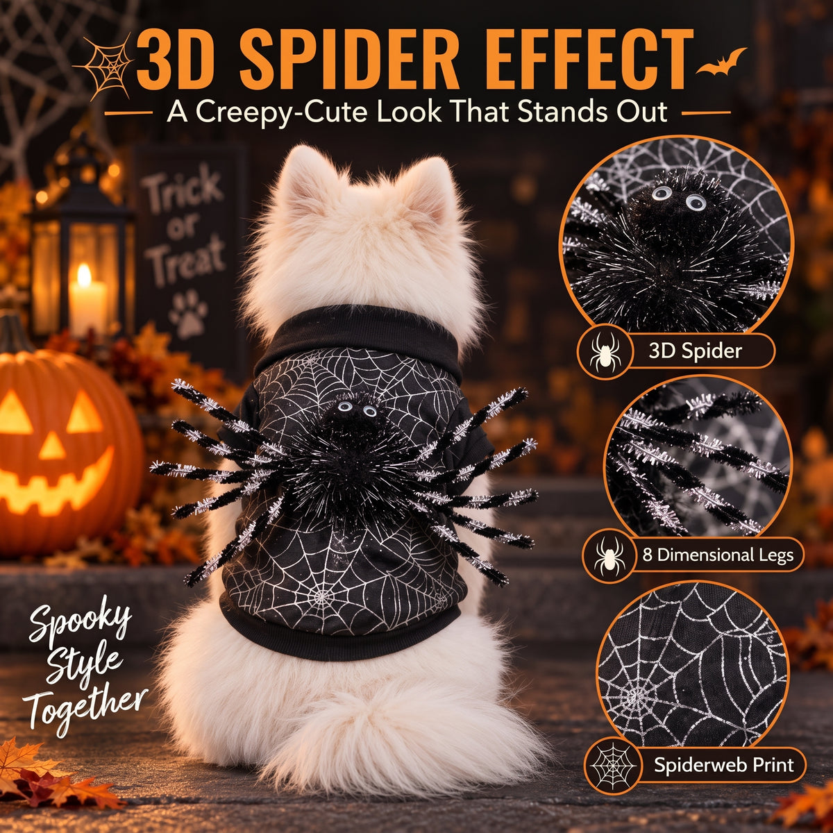 Spiderweb 3D-Spider Dog Costume – Cute Spooky Halloween Puppy Outfit for Holiday Parties and Photo Shoots