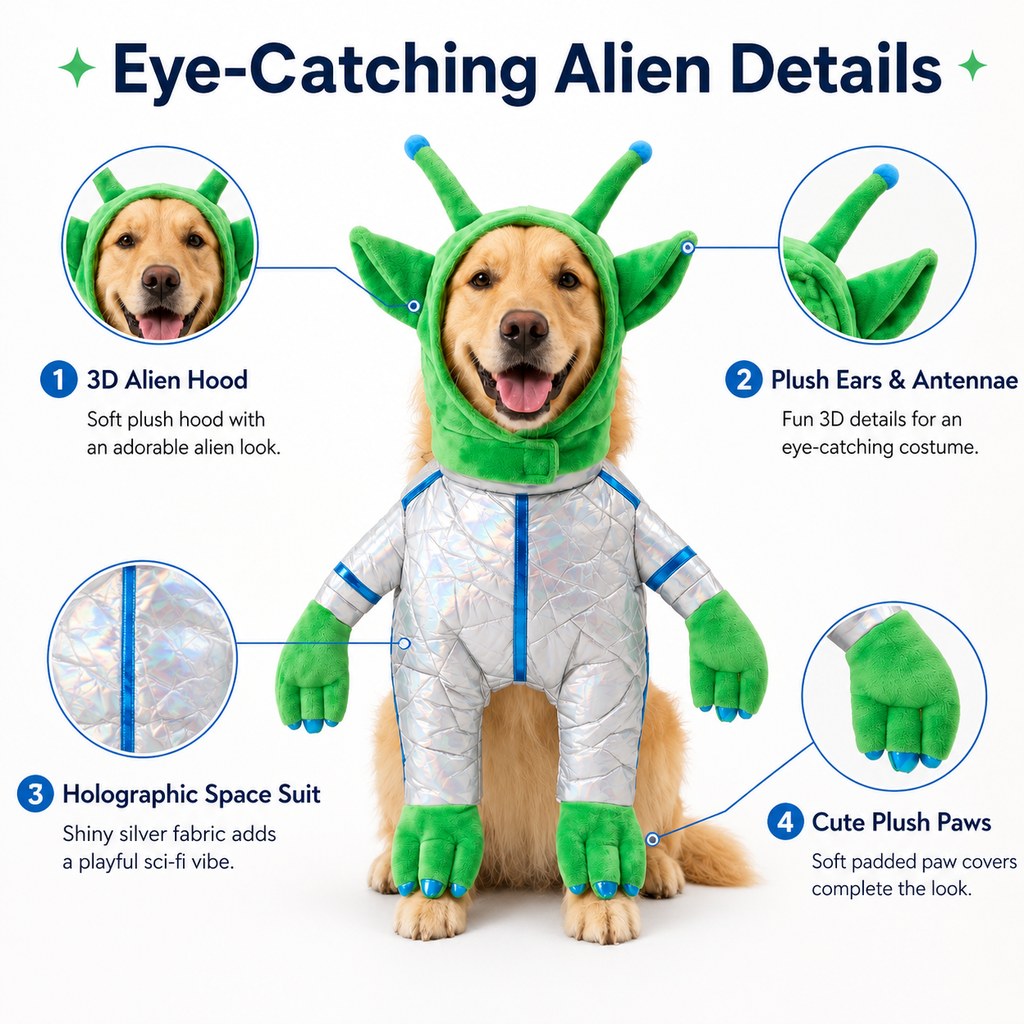 Funny Alien Pet Costume – Standing Space Outfit for Halloween Dog Parties and Photos