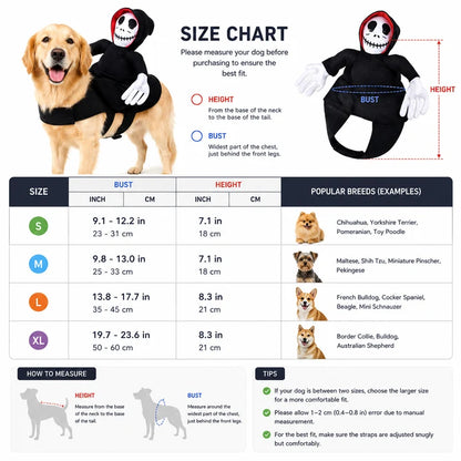 Reaper Rider Dog Costume – Funny Halloween Skeleton Cosplay Outfit for Pets