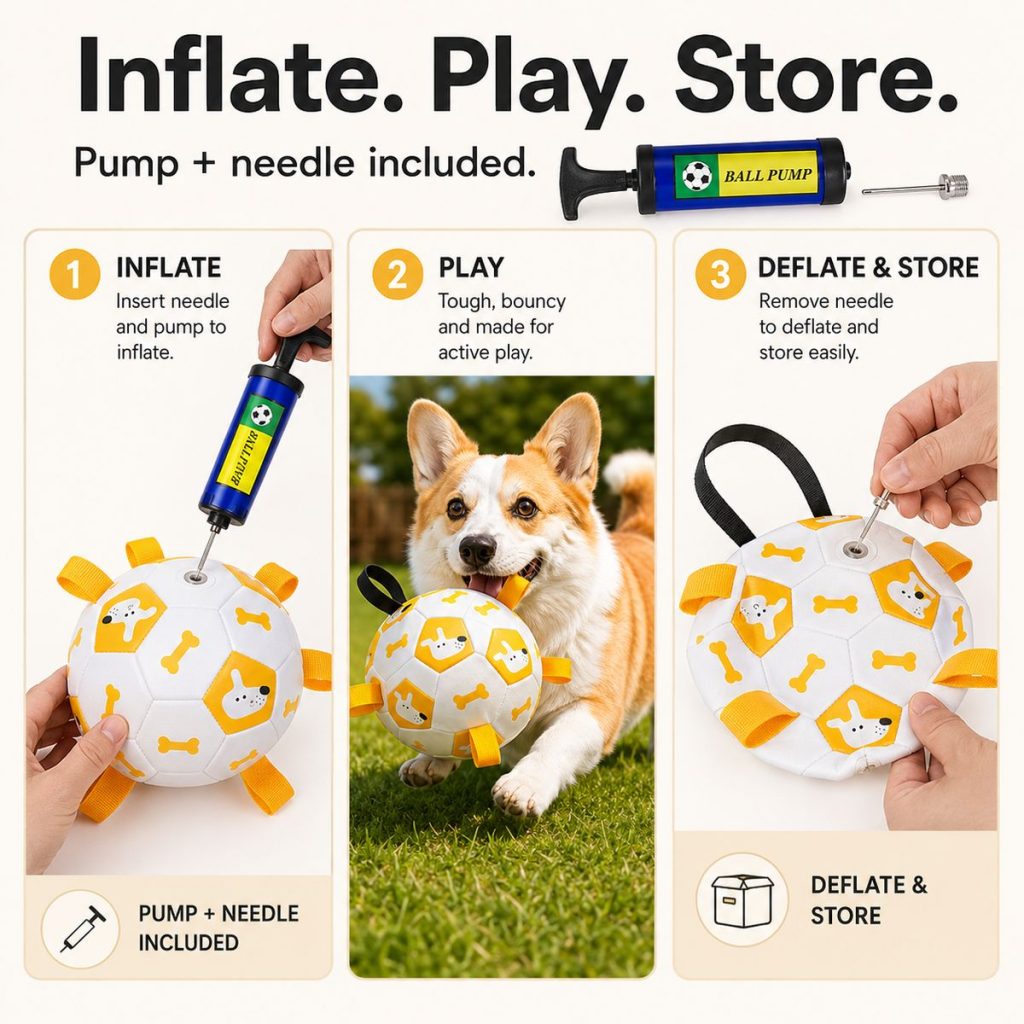 Interactive Grab-Tab Dog Soccer Ball – Backyard Fetch, Chase & Tug Toy for Active Dogs
