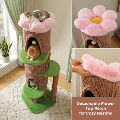 Flower Perch Cat Tree – Multi-Level Indoor Tower with Condo Cave and Scratching Post