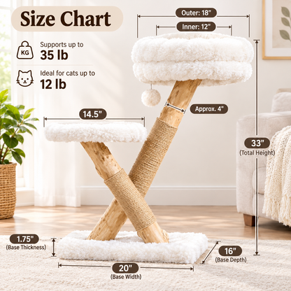 Cozy Modern Cat Tree – Elevated Perch Lounger With Scratching Post and Hanging Ball