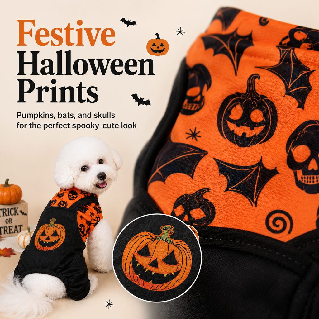 Festive Pumpkin Dog Jumpsuit – Spooky Halloween Costume Apparel for Puppy Parties and Holiday Trick-or-Treating Photos