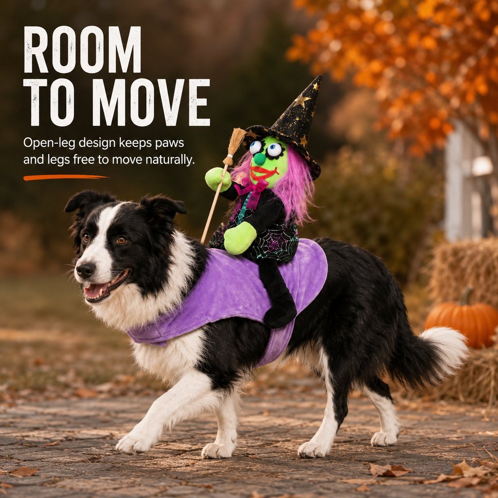 Riding Witch Pet Halloween Costume – 3D Doll Saddle Harness For Dogs And Cats