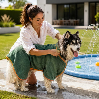 Fast-Drying Wrap Dog Bathrobe – Absorbent Pet Drying Coat with Adjustable Neck Collar for Bath Time Grooming