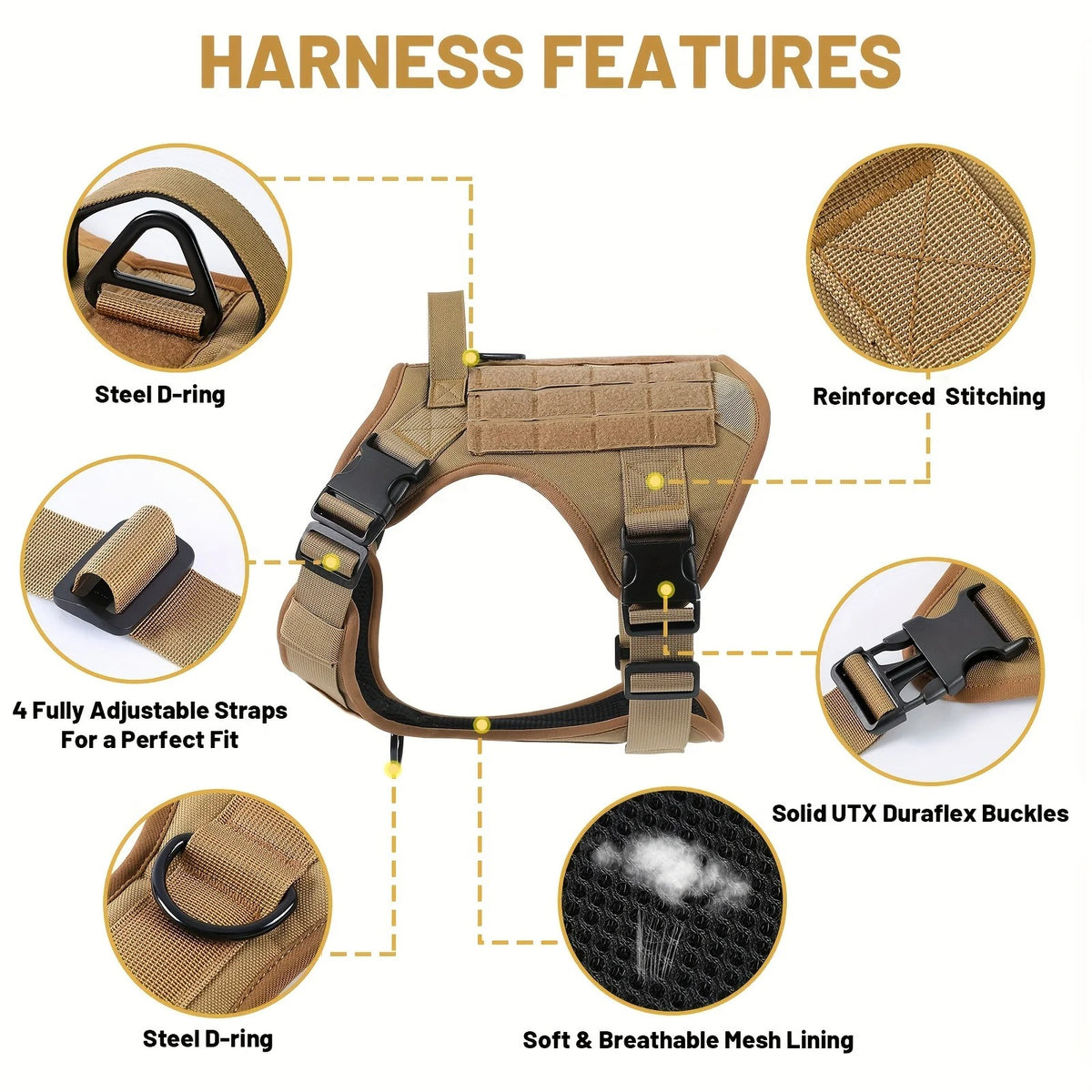 Tactical Control Dog Harness – Heavy-Duty Working Vest with Top Handle and Dual Leash Attachments