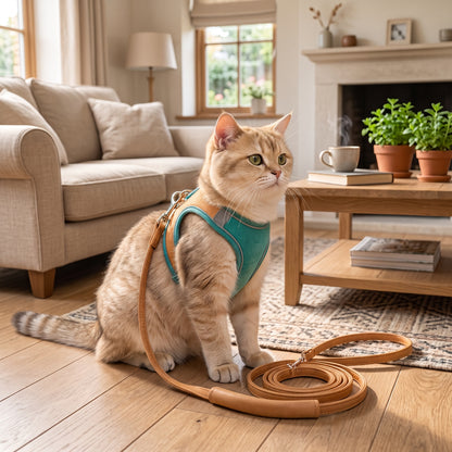 Escape-Proof Reflective Cat Harness – Adjustable Step-In Walking Vest with Matching Leash for Outdoor Safety