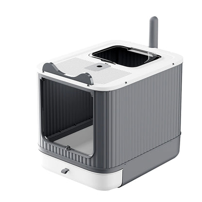 Enclosed Pull-Out Cat Litter Box – Top-Exit Door with Scoop and Anti-Tracking Lid for Indoor Kittens