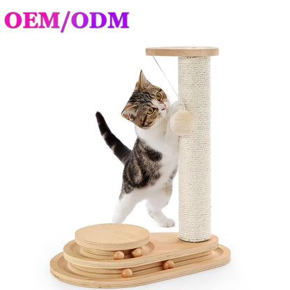 Interactive Play Cat Scratching Post – Kitten Activity Tower with Hanging Toy and Track Roller Balls