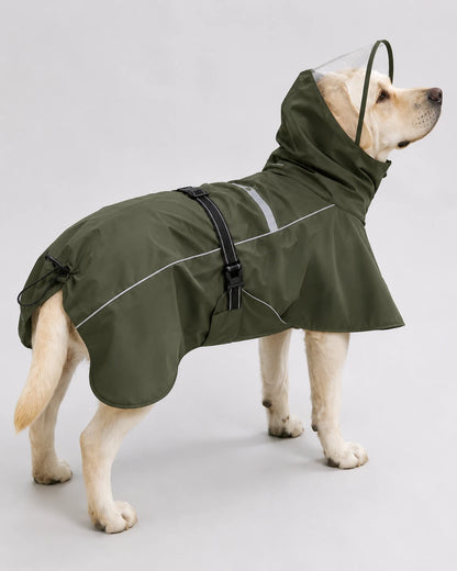 Waterproof Reflective Dog Raincoat – Clear Visor Hooded Pet Rain Jacket with Adjustable Belly Strap for Rainy Day Outdoor Walking