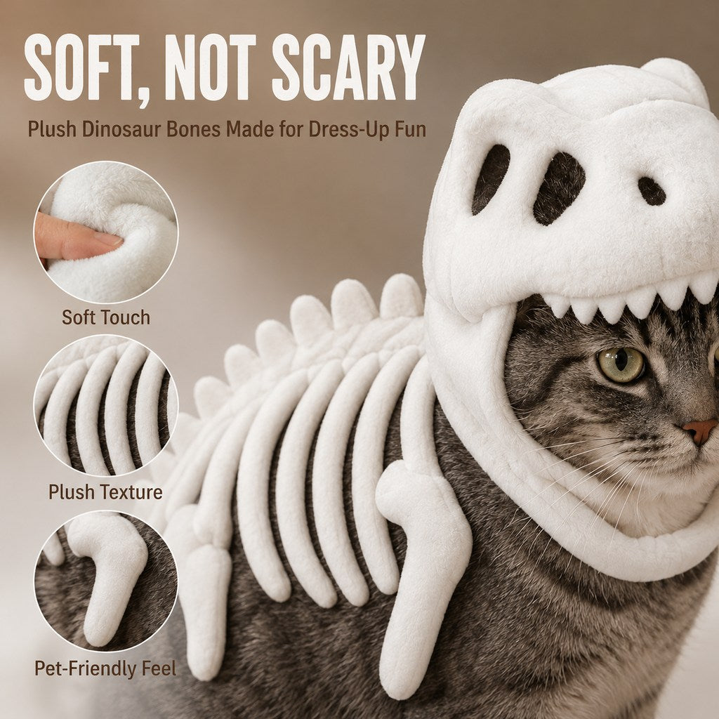 Dinosaur Skeleton Pet Costume – Halloween 3D Skull Hood Cat Cosplay Outfit