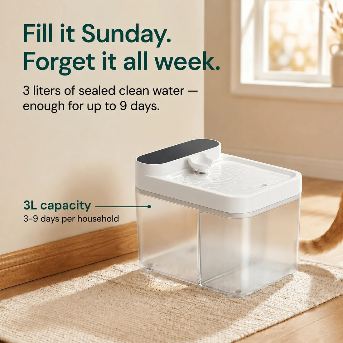 Tepaw Clear Filterless Cat Water Fountain – Electric Pet Water Dispenser with Transparent Dual-Tank
