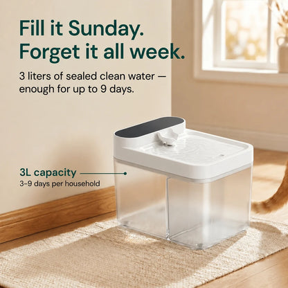 Tepaw Clear Filterless Cat Water Fountain – Electric Pet Water Dispenser with Transparent Dual-Tank
