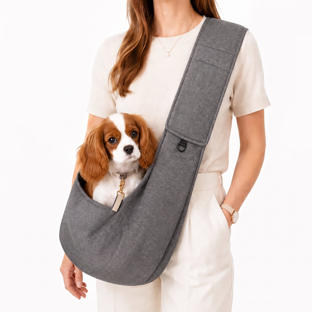 Hands-Free Pocketed Pet Carrier - outdoor travel shoulder bag for small dogs and cats