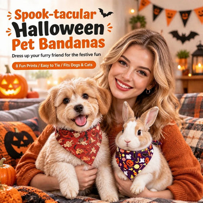 Festive Halloween Pet Bandana – Spooky Printed Triangle Scarf Holiday Bib for Dogs and Cats