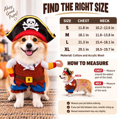 Funny Pirate Dog Costume – Halloween Party Outfit with Skull Hat and Hook Arms