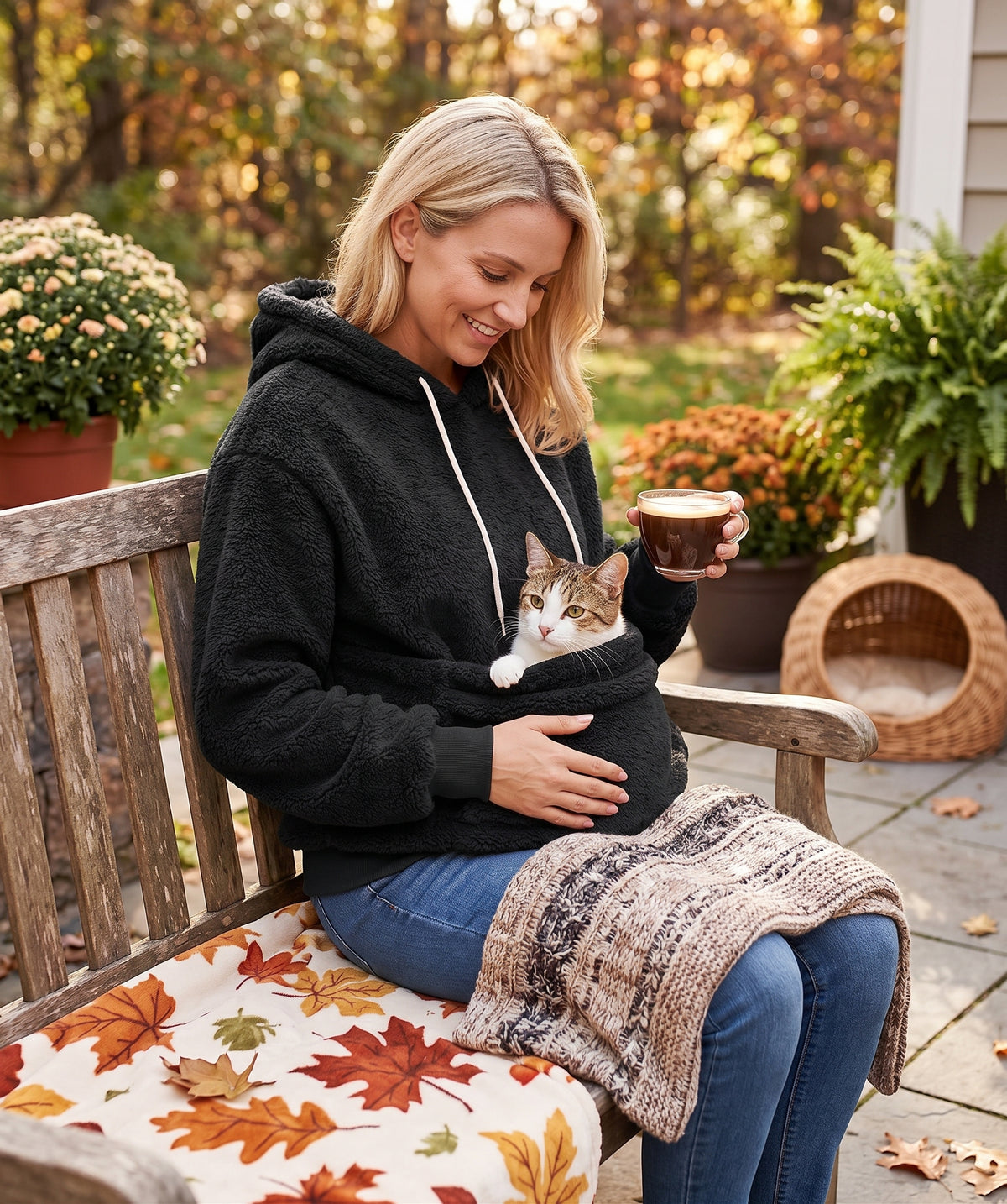 Cuddle Pouch Pet Carrier Hoodie – Hands-Free Cat Small Dog Cuddle Pullover Sweatshirt