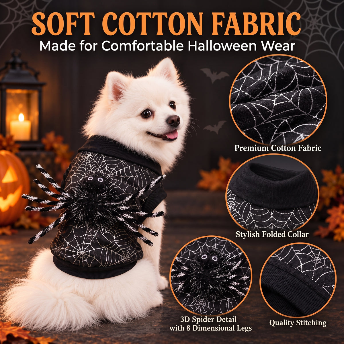 Spiderweb 3D-Spider Dog Costume – Cute Spooky Halloween Puppy Outfit for Holiday Parties and Photo Shoots