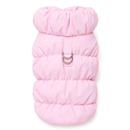 Warm Puffer Dog Coat – Integrated Leash Ring Cold-Weather Walking Vest Outfit for Small Dogs and Cats