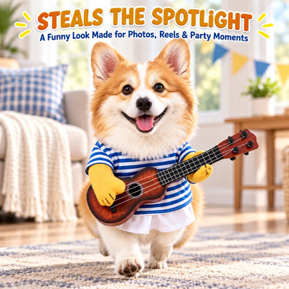 Funny Guitar Dog Costume – Standing Musician Outfit with Prop Instrument for Halloween Party Photos