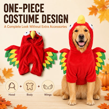 Festive Hooded Pet Costume – Colorful Winged Bird Outfit for Dogs and Cats Holiday Photos