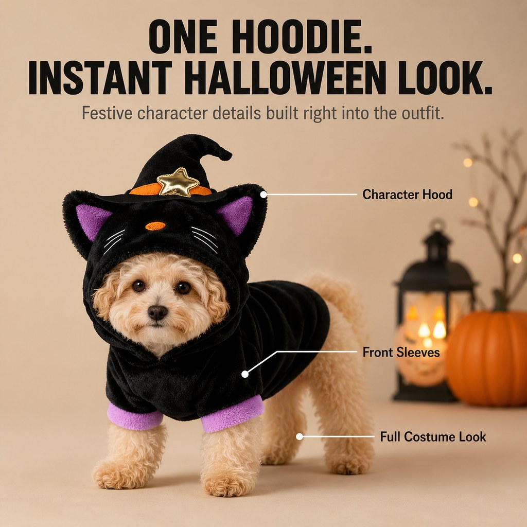 Festive Halloween Dog Costume Hoodie – Cozy Hooded Pet Apparel for Fall Holiday Photos and Dress-Up