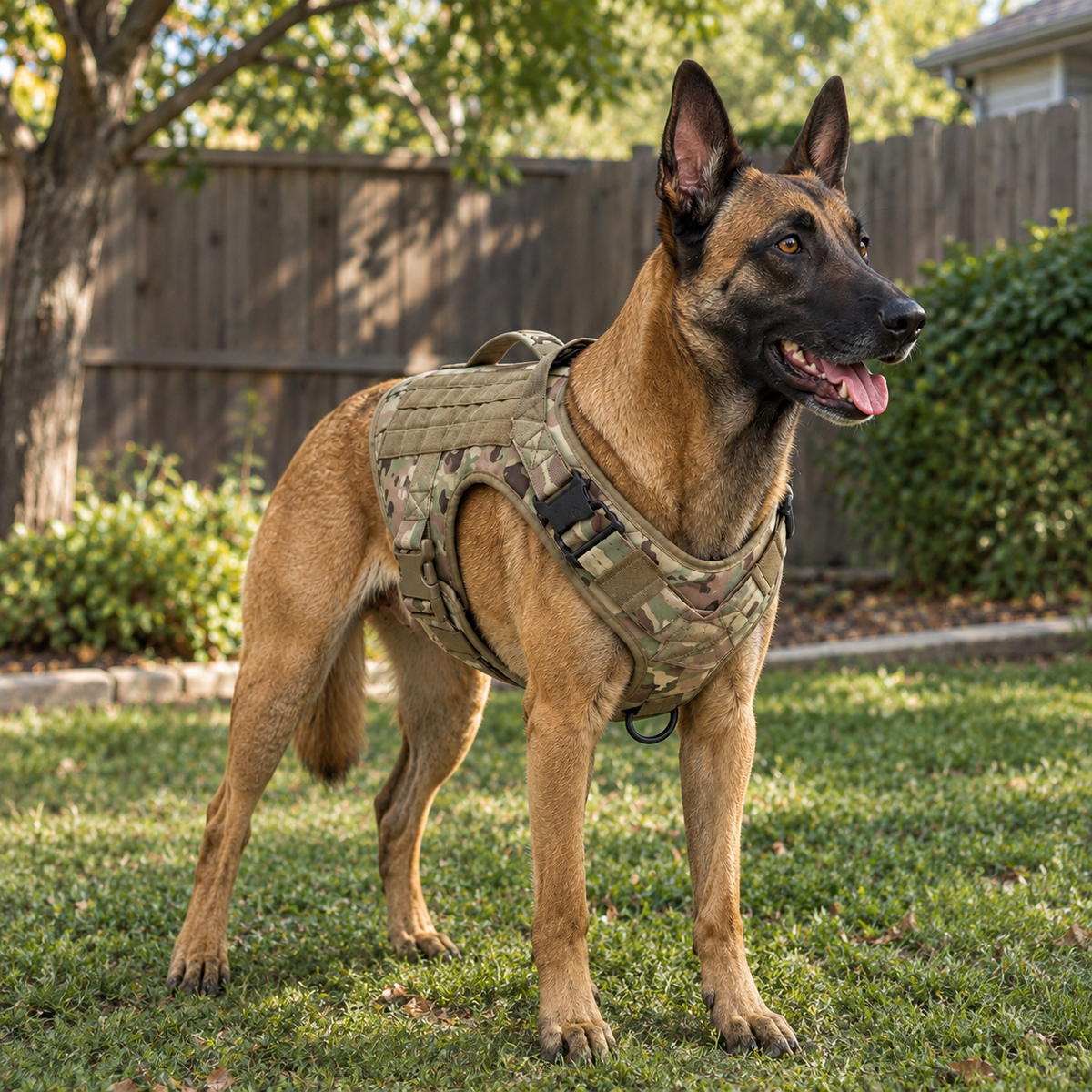 Tactical Control Dog Harness – Heavy-Duty Service Vest with Breathable Padded Handle and MOLLE Loop Panels